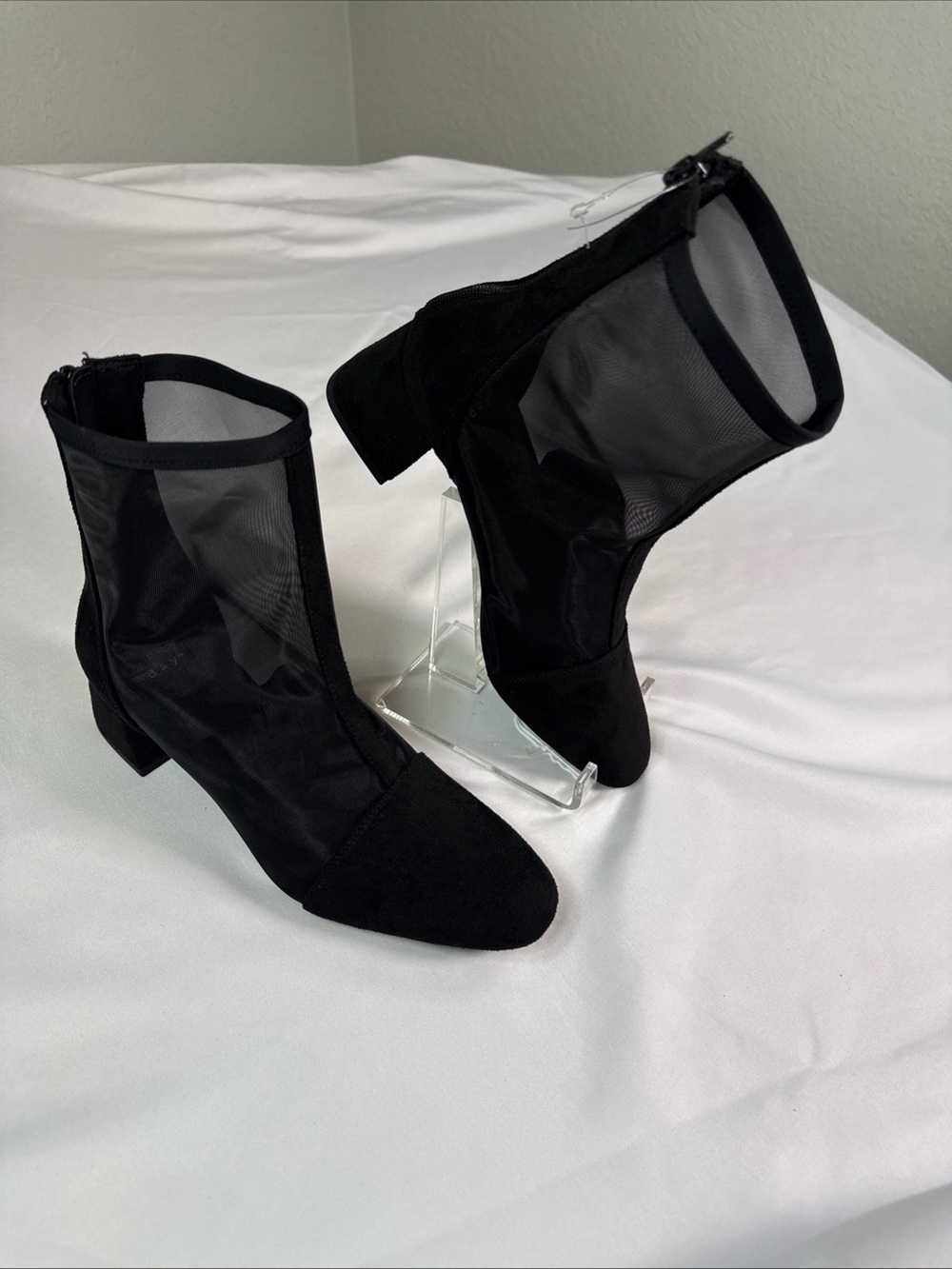 a new day Celaena Black Mesh Block Heel Ankle Boots